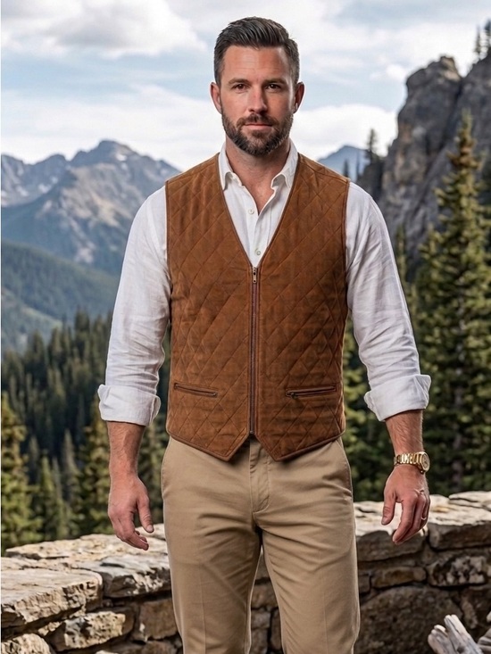 Luis Alvear Other - Vintage Luis Alvear Quilted Leather Brown Vest
